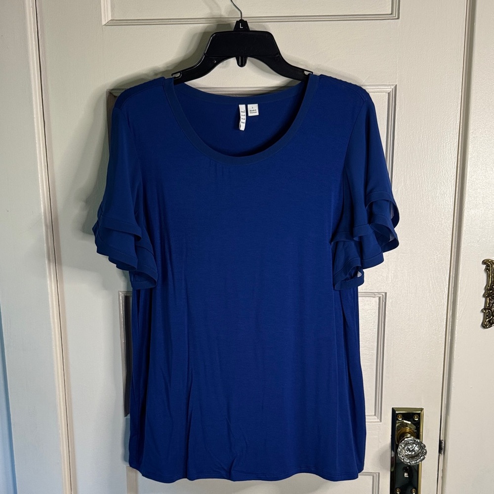 Elle Blue Women's Top Ruffle Sleeves